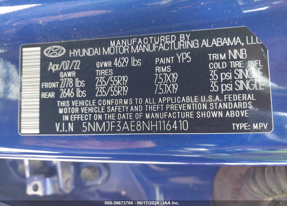2022 HYUNDAI TUCSON SEL VIN: 5NMJF3AE8NH116410