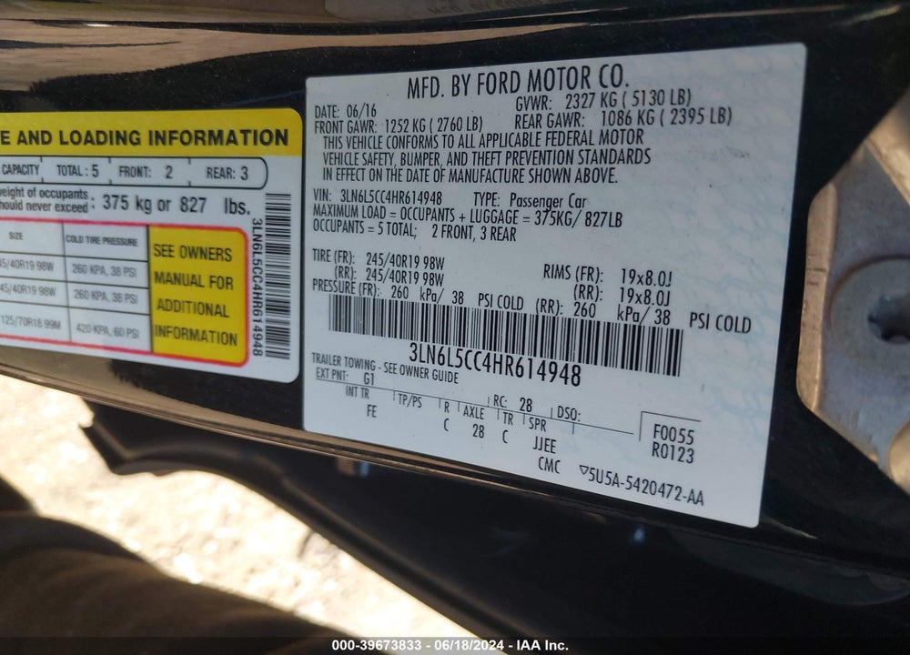 2017 LINCOLN MKZ SELECT VIN: 3LN6L5CC4HR614948
