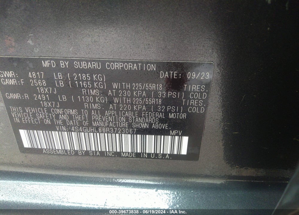 2024 SUBARU CROSSTREK LIMITED VIN: 4S4GUHL66R3723067