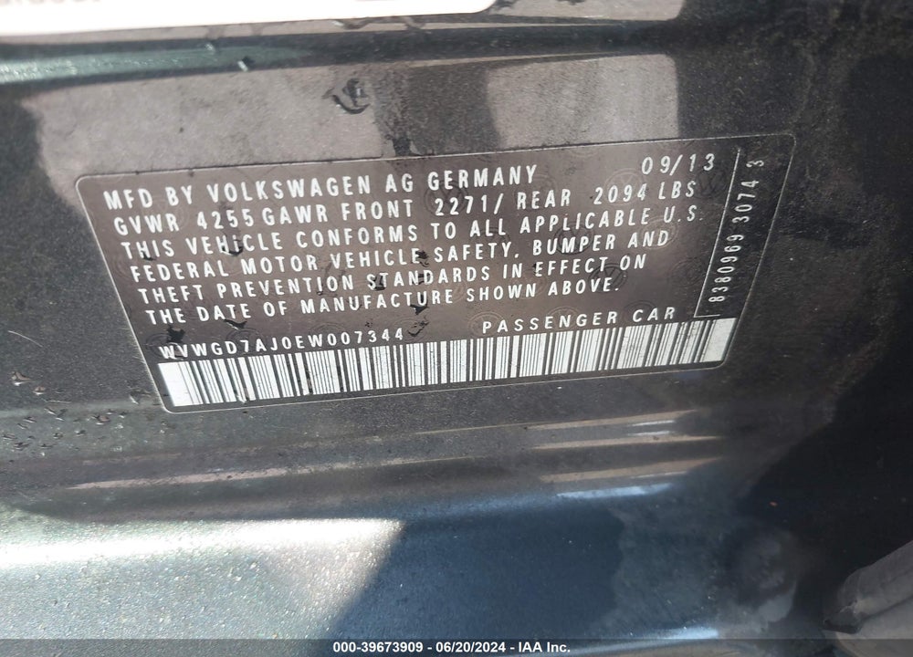2014 VOLKSWAGEN GTI VIN: WVWGD7AJ0EW007344