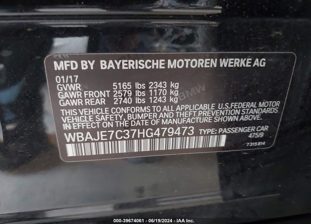 2017 BMW 540I XDRIVE VIN: WBAJE7C37HG479473