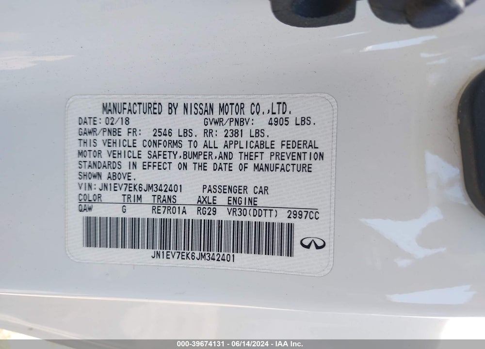 2018 INFINITI Q60 3.0T LUXE VIN: JN1EV7EK6JM342401
