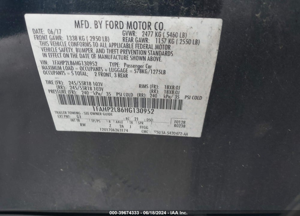 2017 FORD POLICE INTERCEPTOR VIN: 1FAHP2L86HG130952