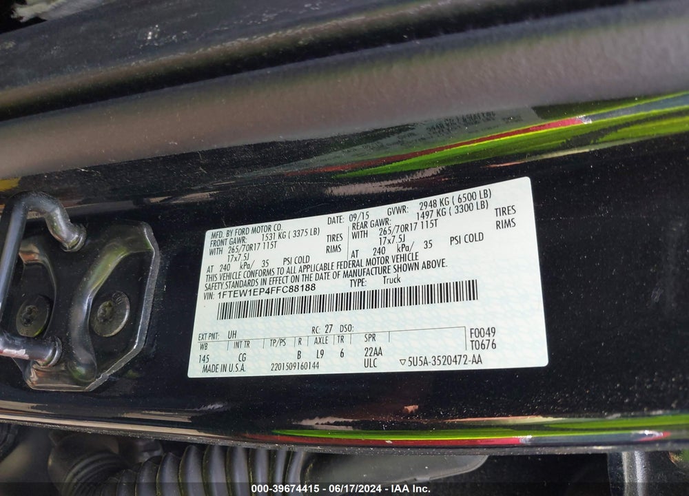 2015 FORD F-150 XL VIN: 1FTEW1EP4FFC88188
