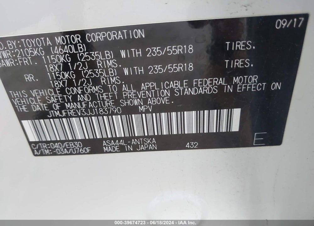 2018 TOYOTA RAV4 SE VIN: JTMJFREV3JJ183790