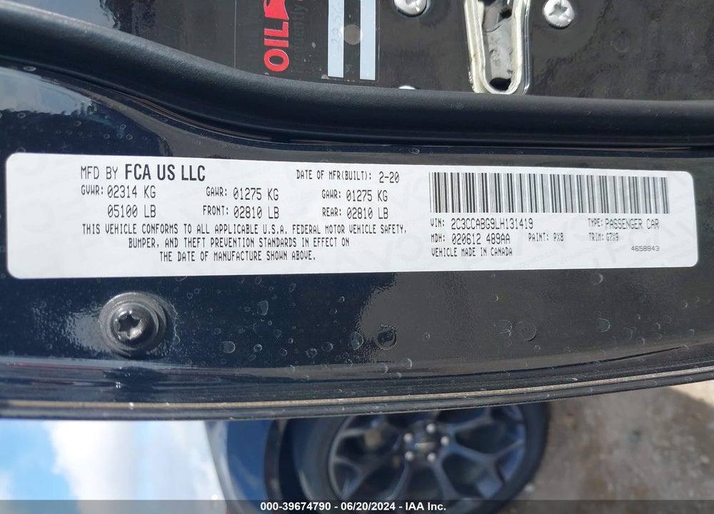 2020 CHRYSLER 300 VIN: 2C3CCABG9LH131419
