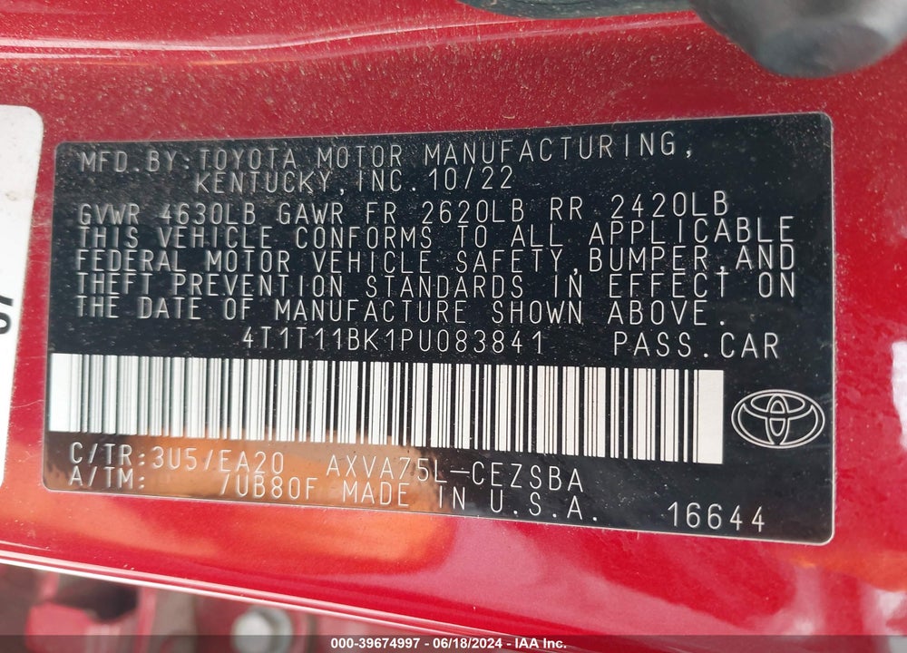 2023 TOYOTA CAMRY SE AWD VIN: 4T1T11BK1PU083841