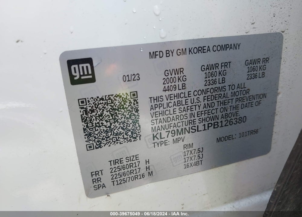2023 CHEVROLET TRAILBLAZER AWD LS VIN: KL79MNSL1PB126380