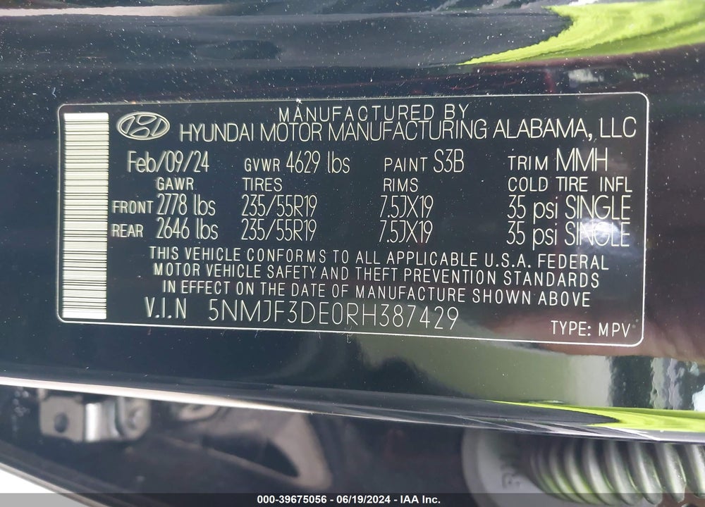 2024 HYUNDAI TUCSON SEL VIN: 5NMJF3DE0RH387429