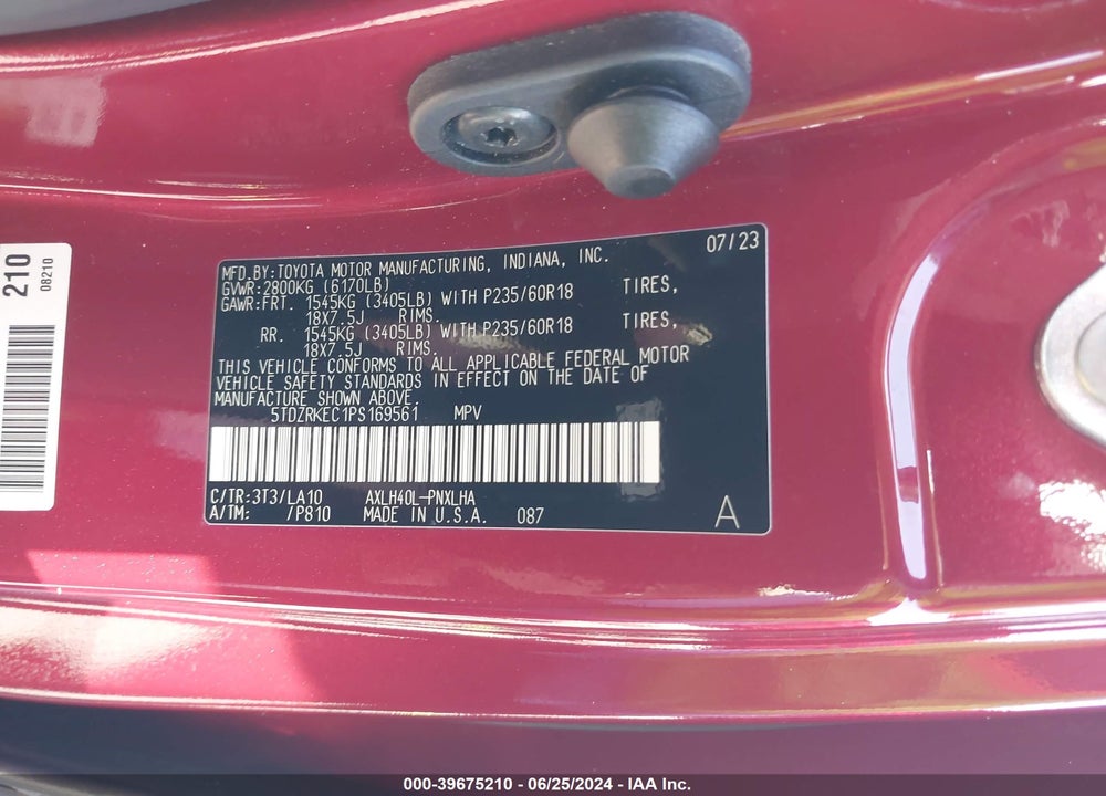 2023 TOYOTA SIENNA LIMITED VIN: 5TDZRKEC1PS169561
