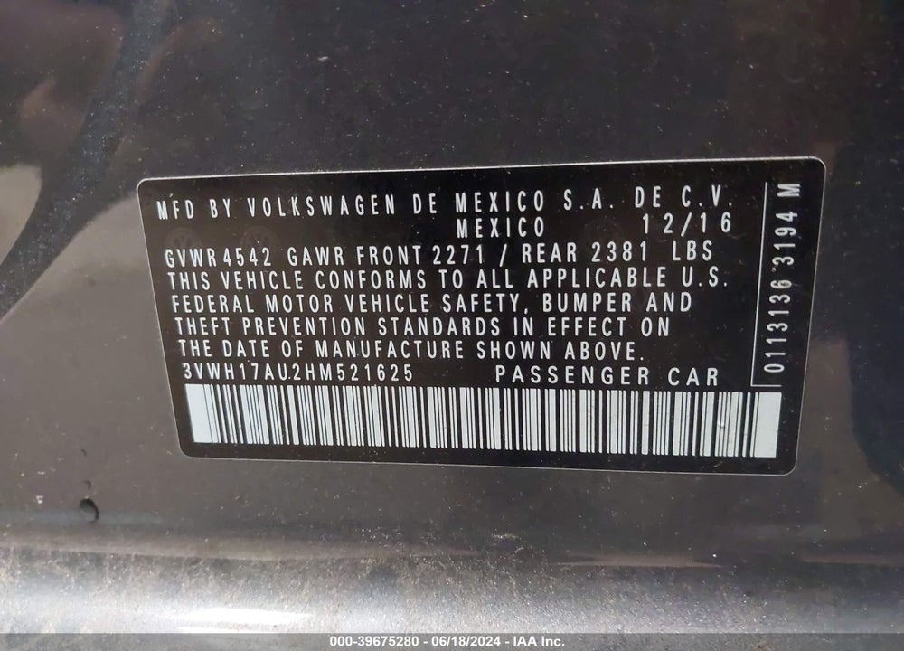 2017 VOLKSWAGEN GOLF ALLTRACK TSI S/TSI SE/TSI SEL VIN: 3VWH17AU2HM521625