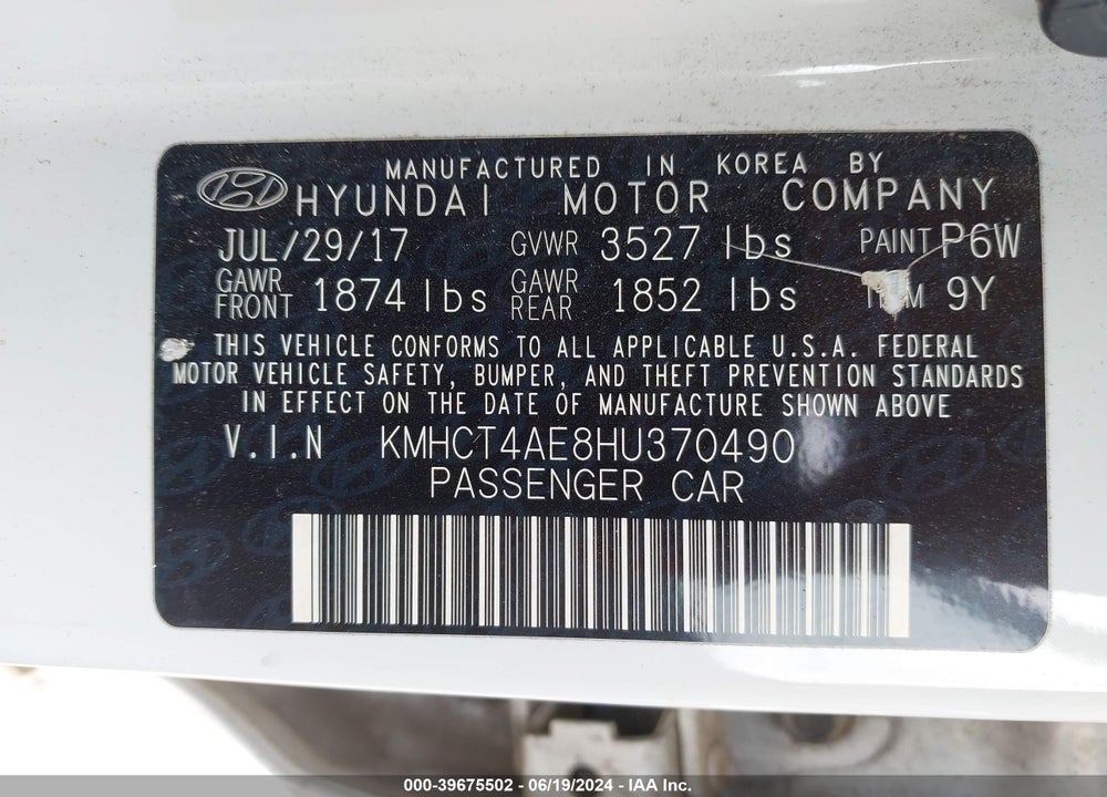 2017 HYUNDAI ACCENT SE VIN: KMHCT4AE8HU370490