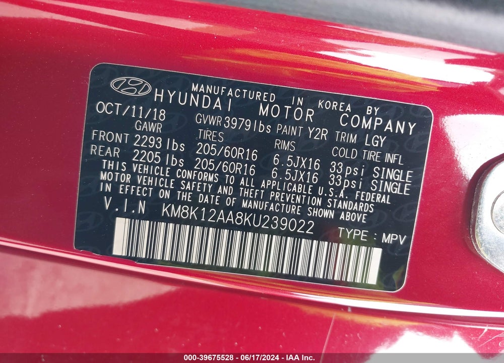 2019 HYUNDAI KONA SE VIN: KM8K12AA8KU239022
