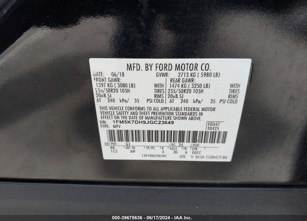 2018 FORD EXPLORER XLT VIN: 1FM5K7DH9JGC23649