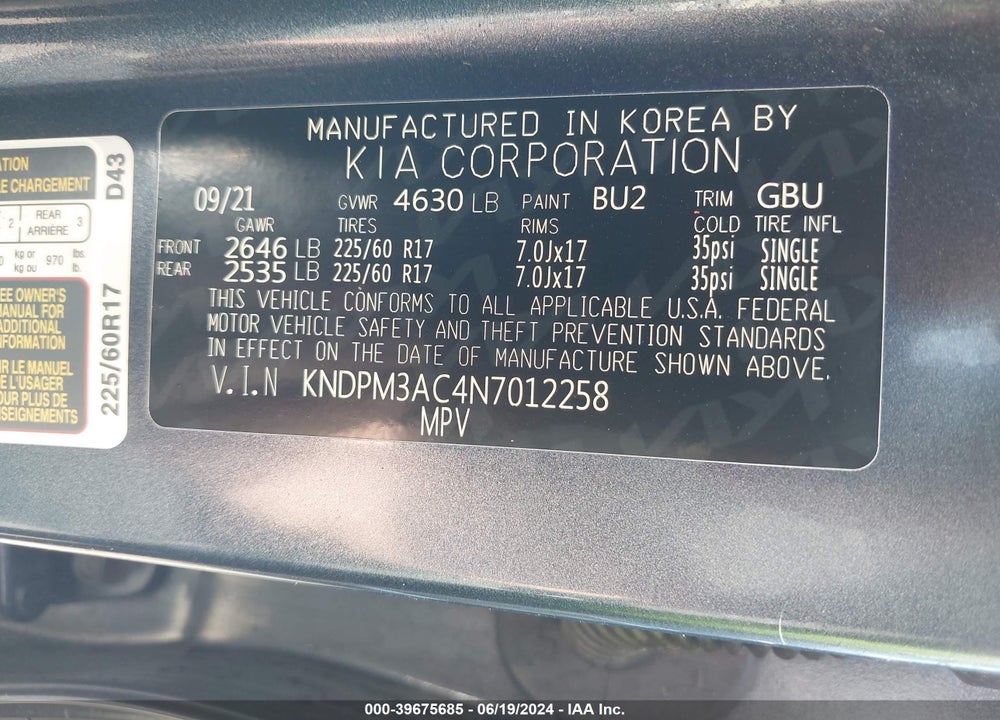 2022 KIA SPORTAGE LX VIN: KNDPM3AC4N7012258