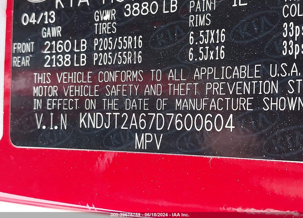 2013 KIA SOUL VIN: KNDJT2A67D7600604