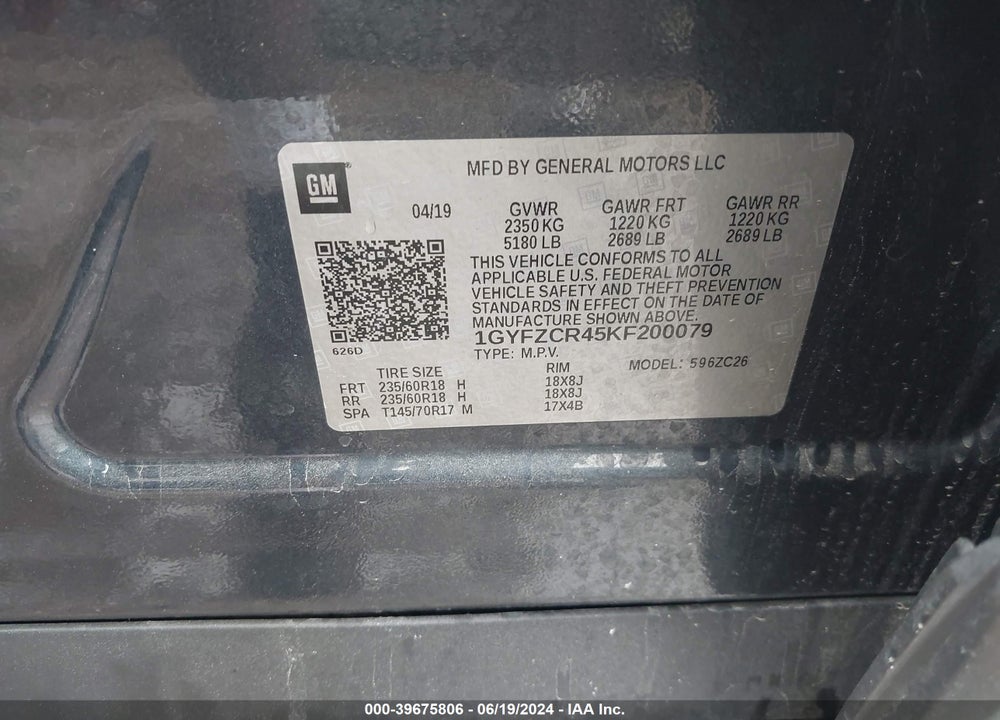 2019 CADILLAC XT4 PREMIUM LUXURY VIN: 1GYFZCR45KF200079