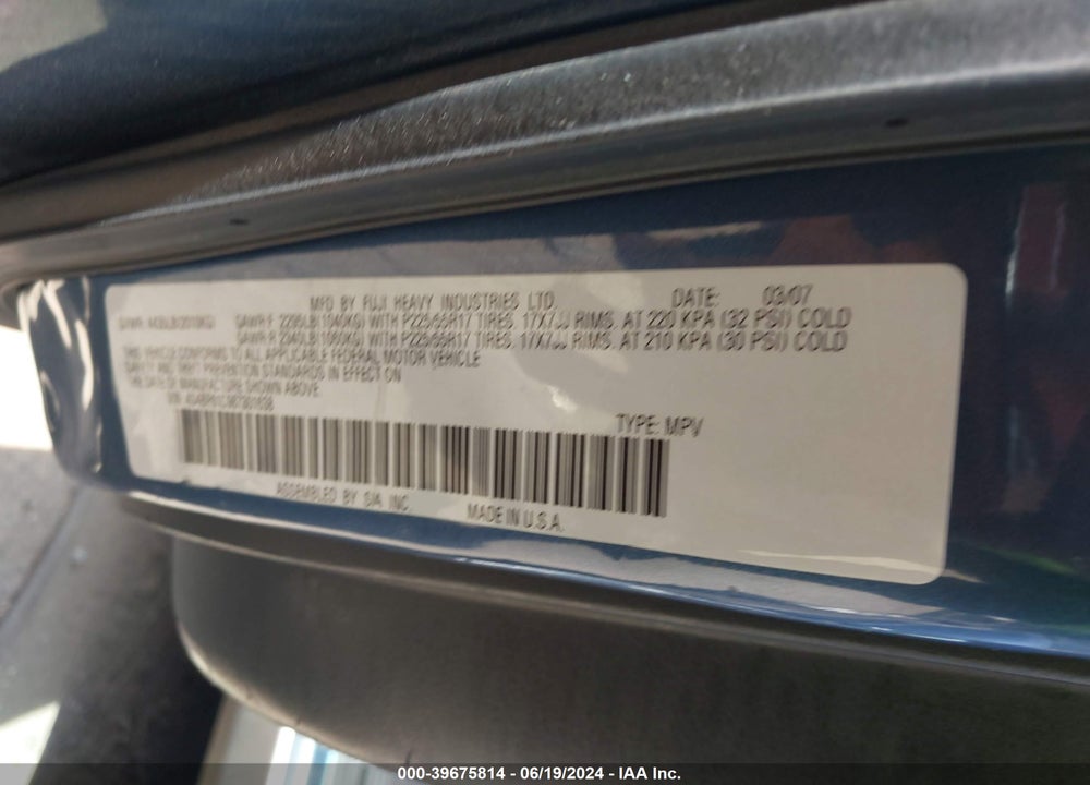 2008 SUBARU OUTBACK 2.5I/2.5I L.L. BEAN EDITION VIN: 4S4BP61C987301638