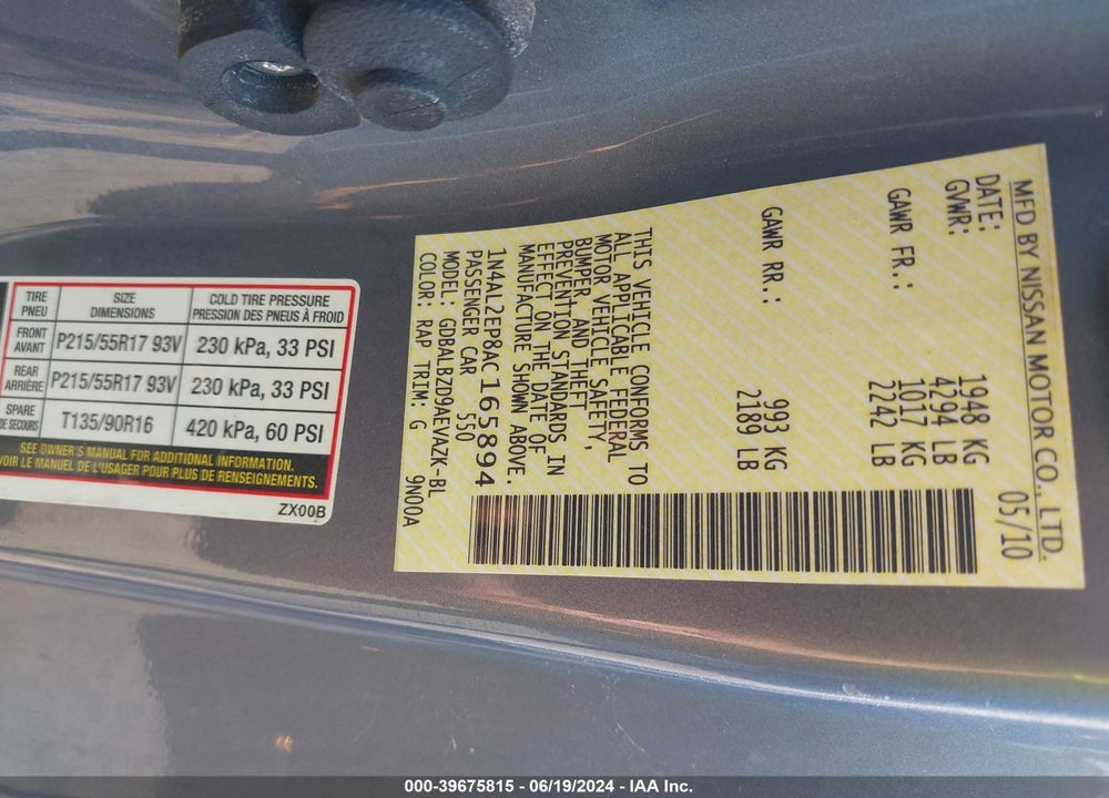 2010 NISSAN ALTIMA 2.5 S VIN: 1N4AL2EP8AC165894