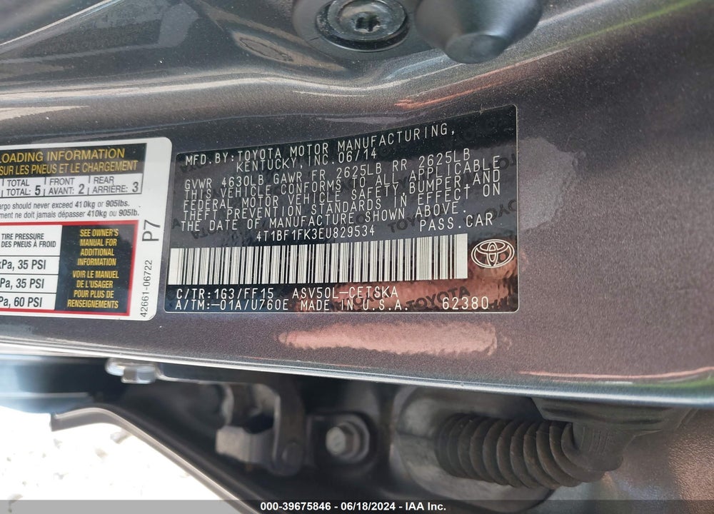 2014 TOYOTA CAMRY SE VIN: 4T1BF1FK3EU829534