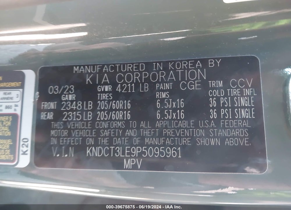 2023 KIA NIRO SX VIN: KNDCT3LE9P5095961