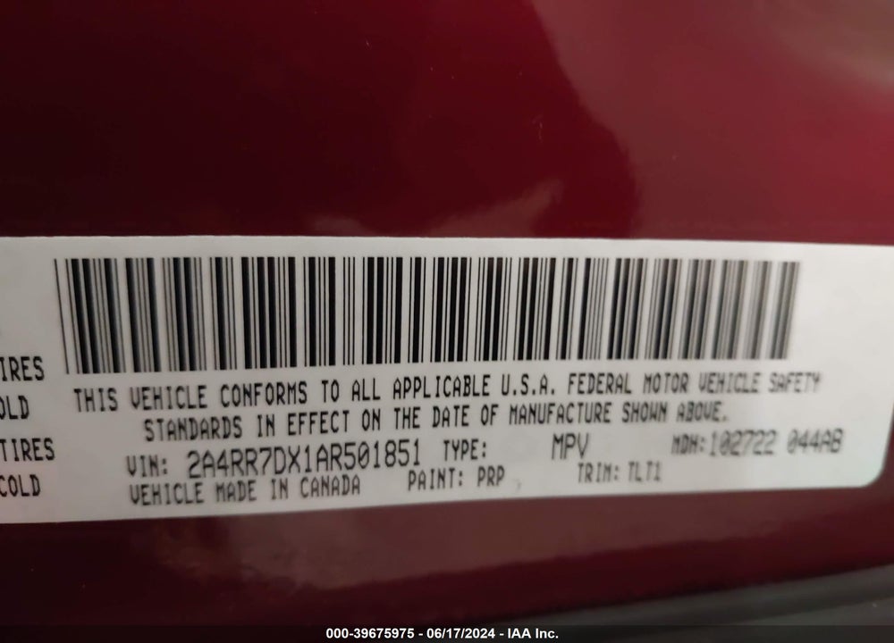 2010 CHRYSLER TOWN & COUNTRY NEW LIMITED VIN: 2A4RR7DX1AR501851