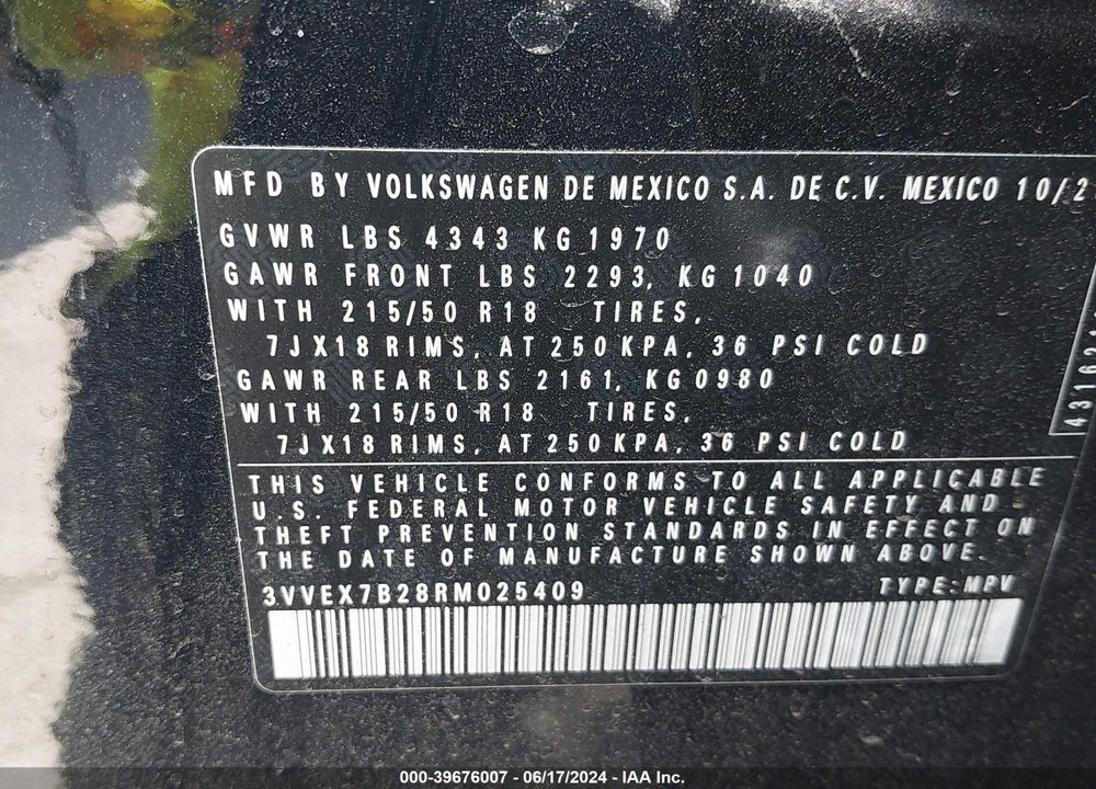 2024 VOLKSWAGEN TAOS 1.5T SE VIN: 3VVEX7B28RM025409