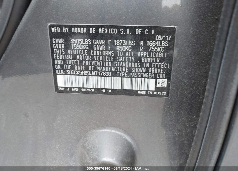 2018 HONDA FIT EX VIN: 3HGGK5H89JM717898