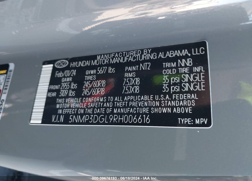 2024 HYUNDAI SANTA FE XRT VIN: 5NMP3DGL9RH006616