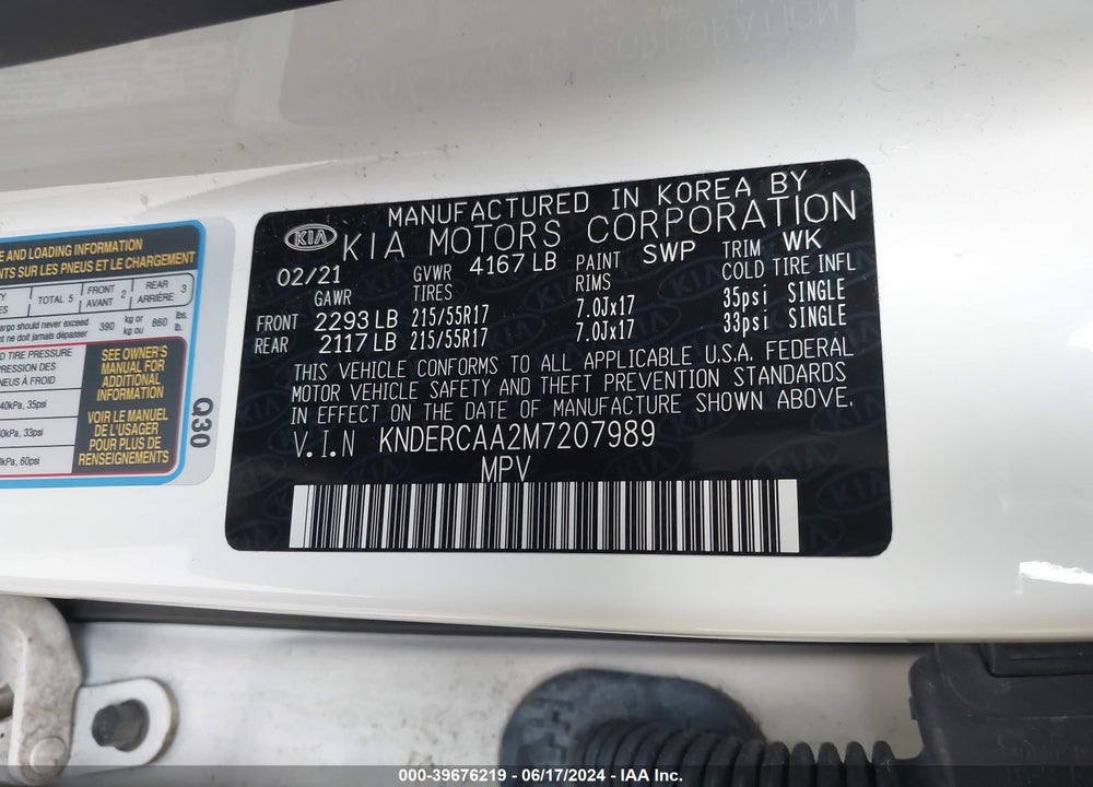 2021 KIA SELTOS EX VIN: KNDERCAA2M7207989