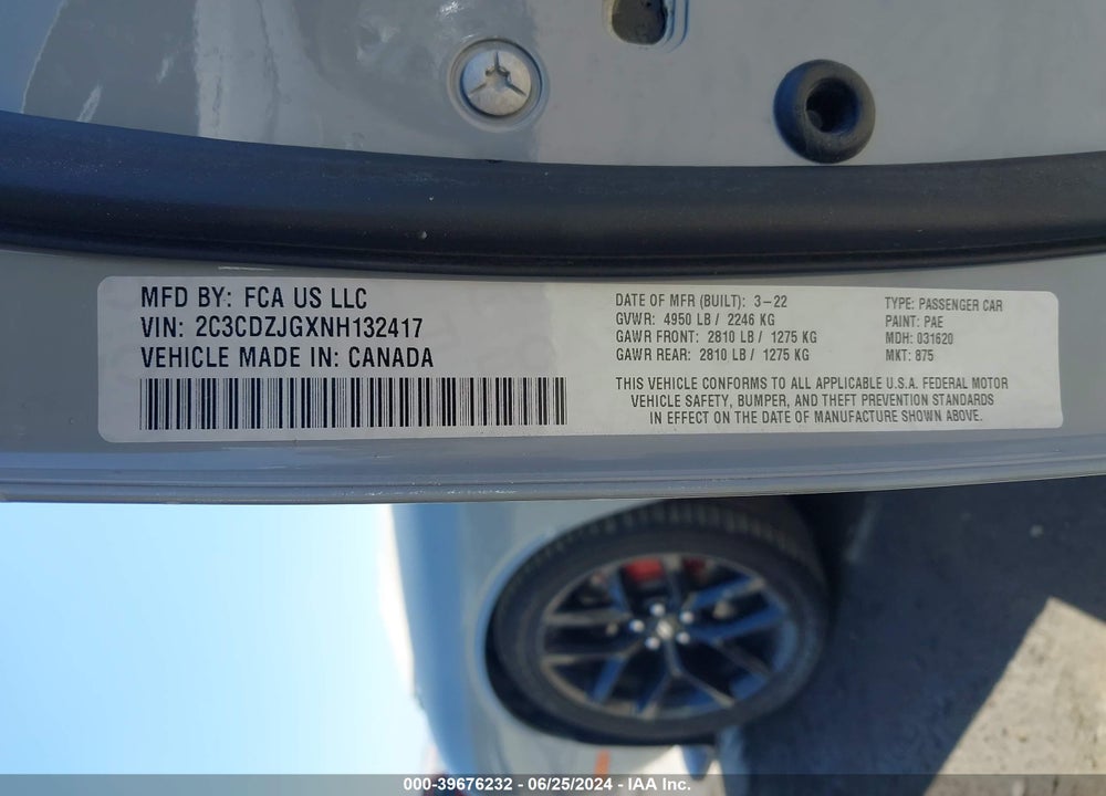 2022 DODGE CHALLENGER GT VIN: 2C3CDZJGXNH132417