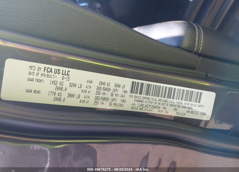 2015 DODGE DURANGO SXT VIN: 1C4RDJAG7FC904934
