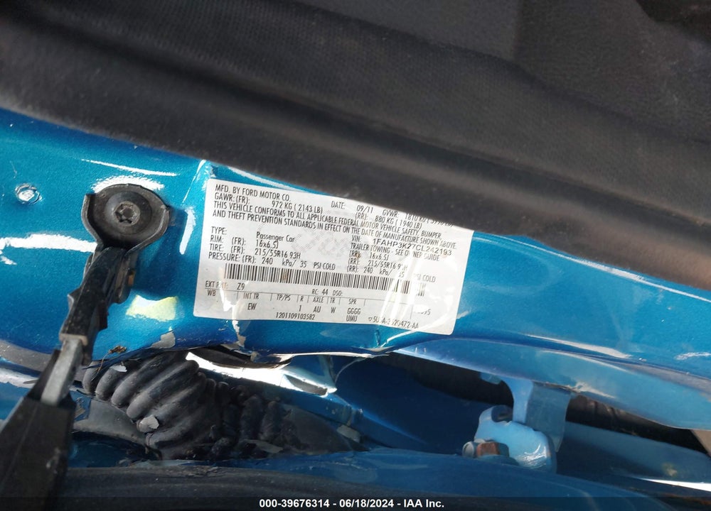 2012 FORD FOCUS SE VIN: 1FAHP3K27CL242193