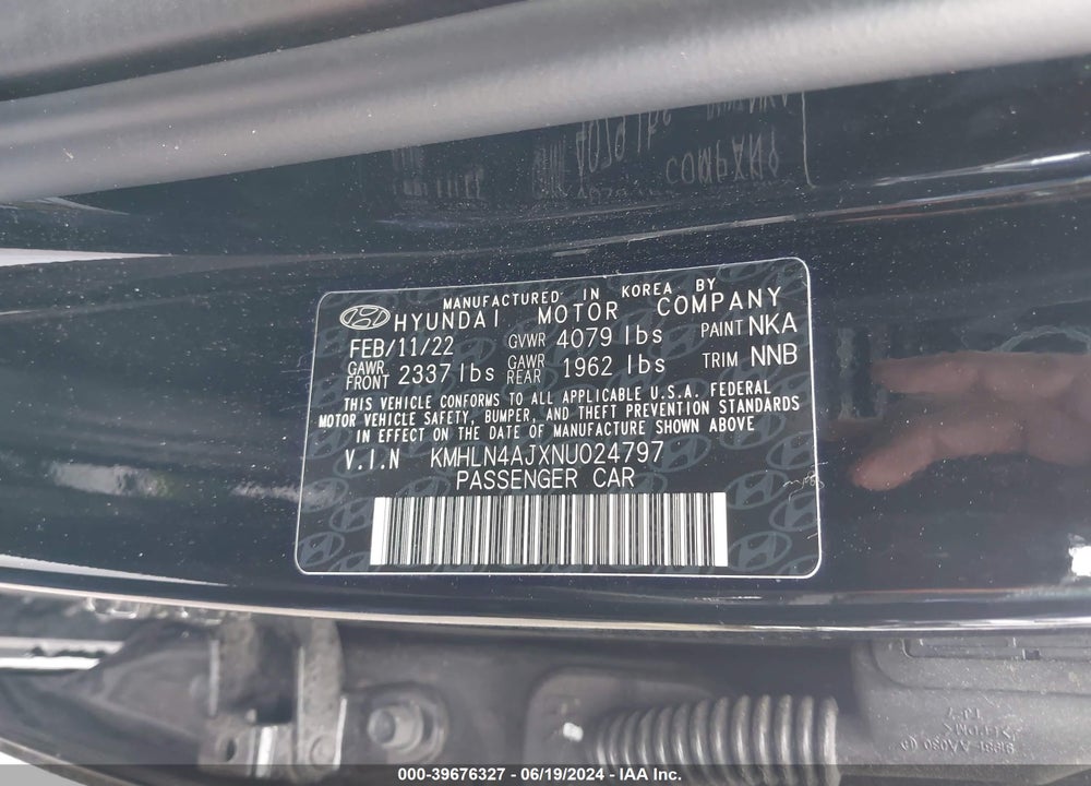 2022 HYUNDAI ELANTRA HYBRID LIMITED VIN: KMHLN4AJXNU024797