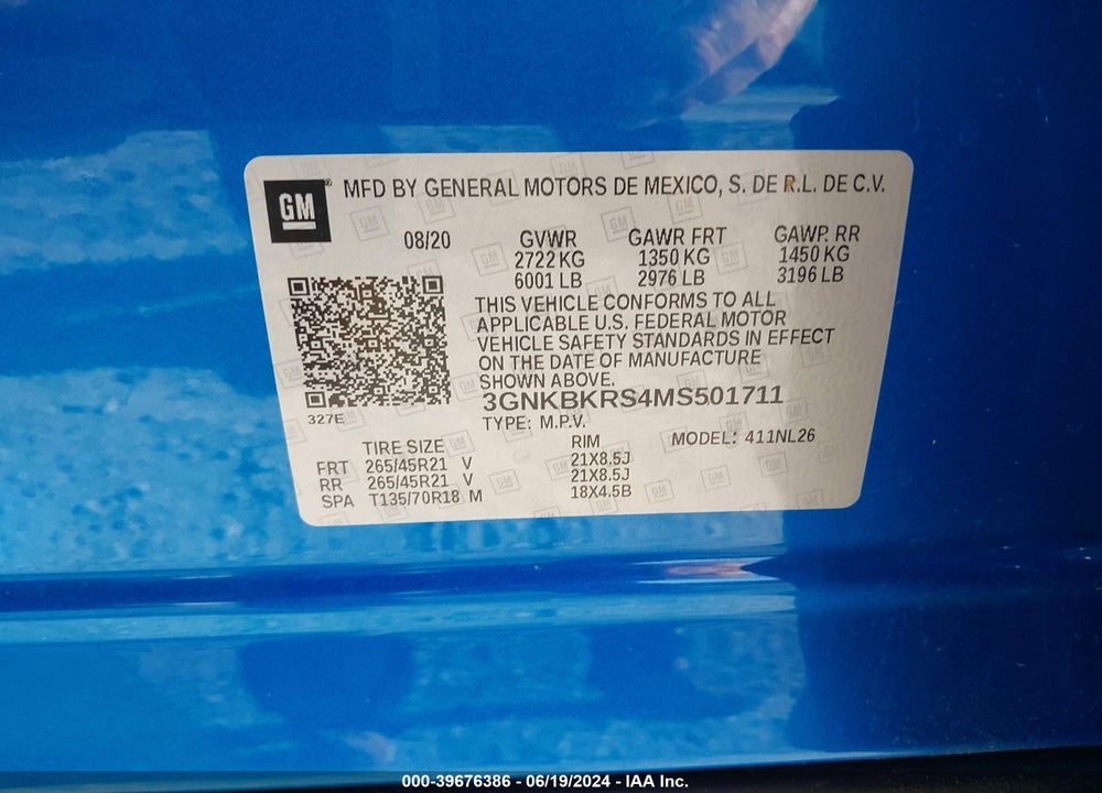 2021 CHEVROLET BLAZER AWD RS VIN: 3GNKBKRS4MS501711
