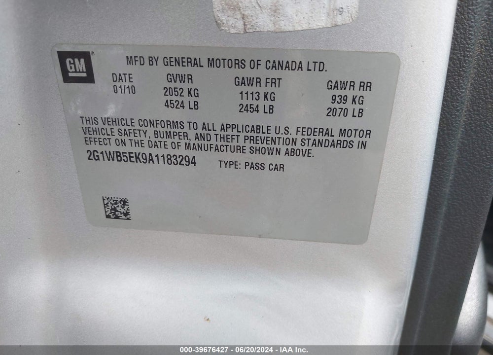 2010 CHEVROLET IMPALA LT VIN: 2G1WB5EK9A1183294
