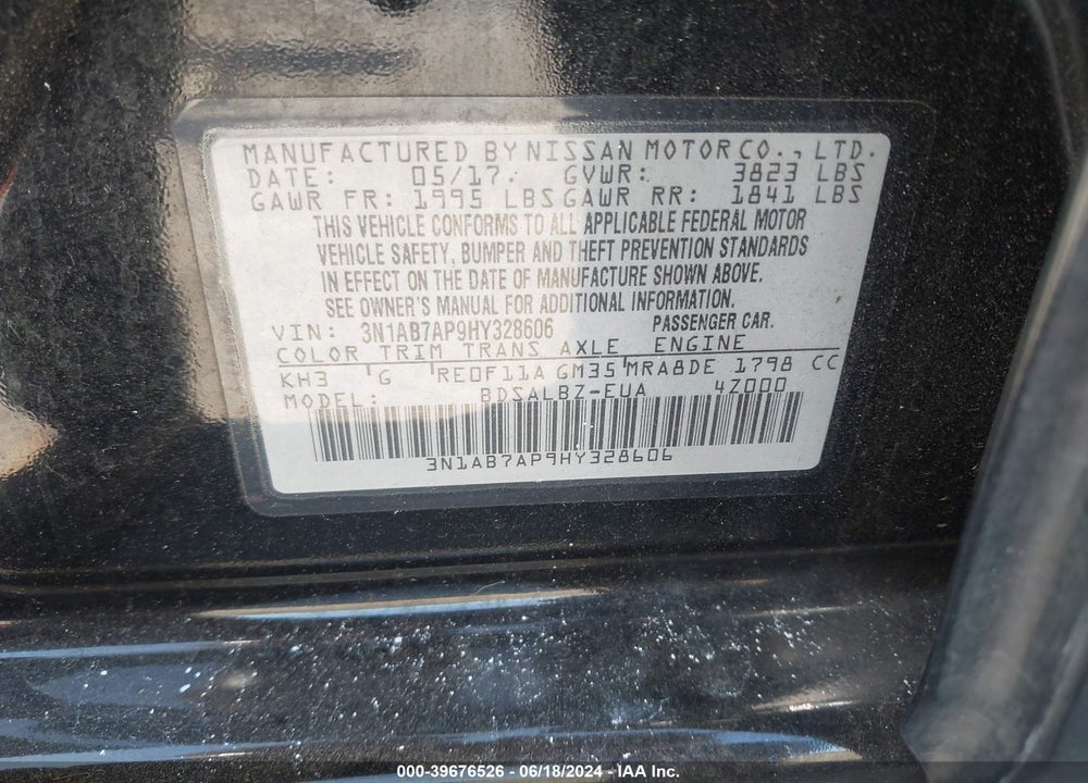 2017 NISSAN SENTRA S VIN: 3N1AB7AP9HY328606