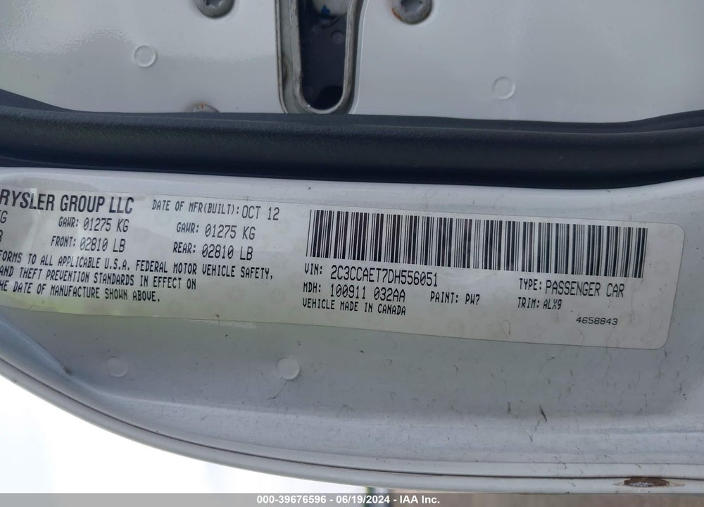 2013 CHRYSLER 300C VIN: 2C3CCAET7DH556051