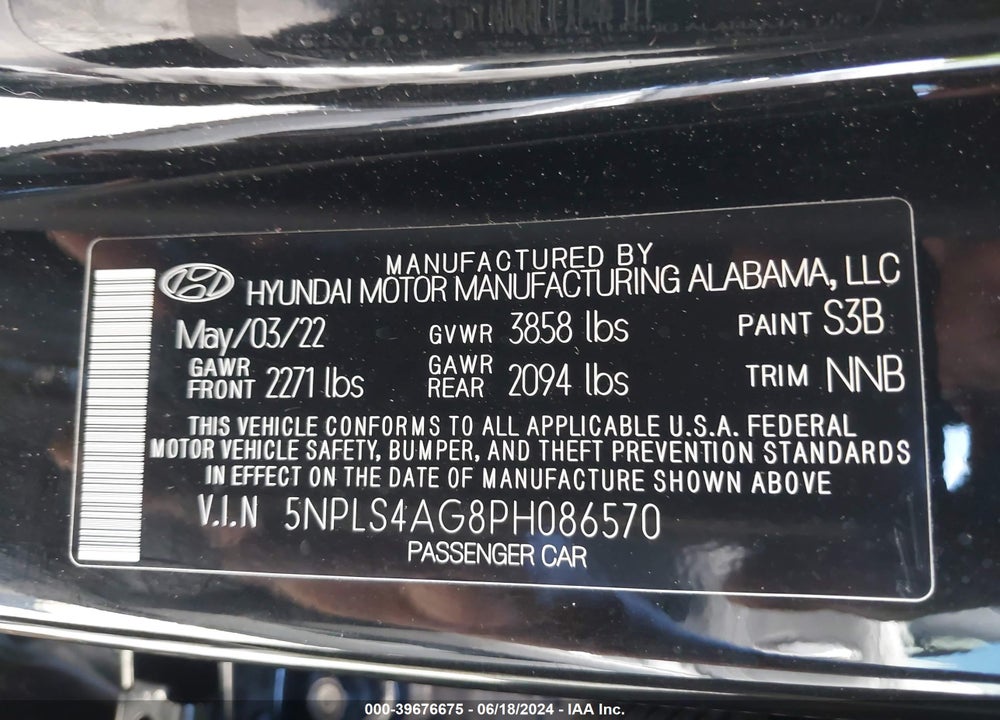 2023 HYUNDAI ELANTRA SEL VIN: 5NPLS4AG8PH086570