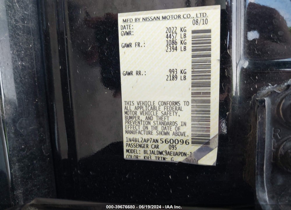 2010 NISSAN ALTIMA 3.5 SR VIN: 1N4BL2AP7AN560096