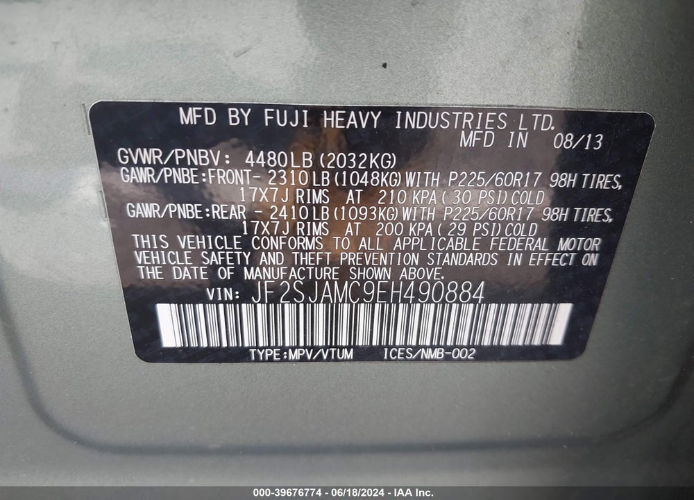 2014 SUBARU FORESTER 2.5I TOURING VIN: JF2SJAMC9EH490884