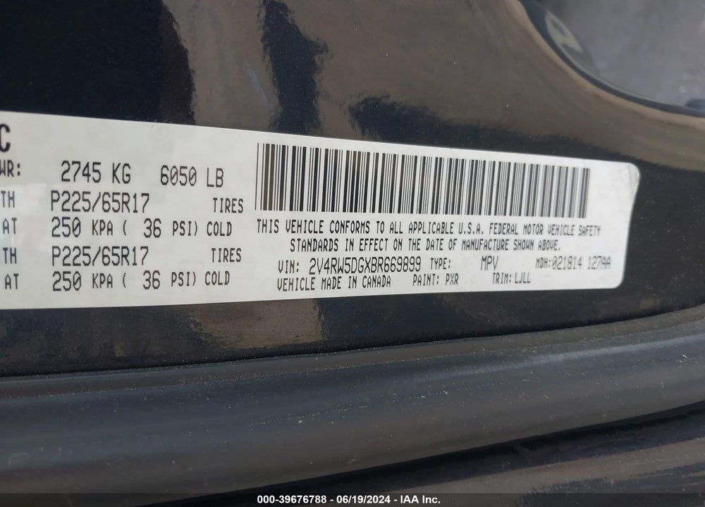 2011 VOLKSWAGEN ROUTAN SEL VIN: 2V4RW5DGXBR669899