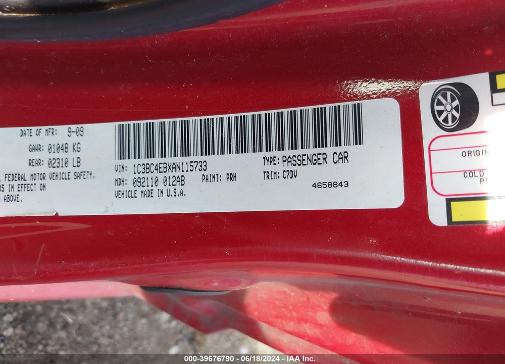 2010 CHRYSLER SEBRING LX VIN: 1C3BC4EBXAN115733