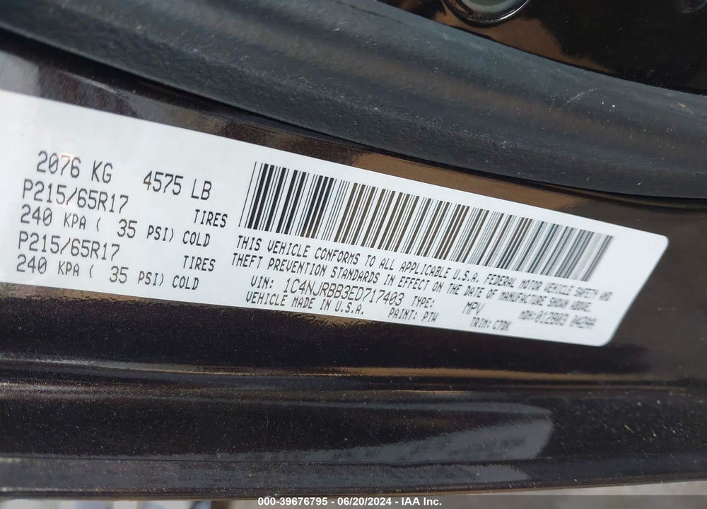 2014 JEEP PATRIOT SPORT VIN: 1C4NJRBB3ED717403