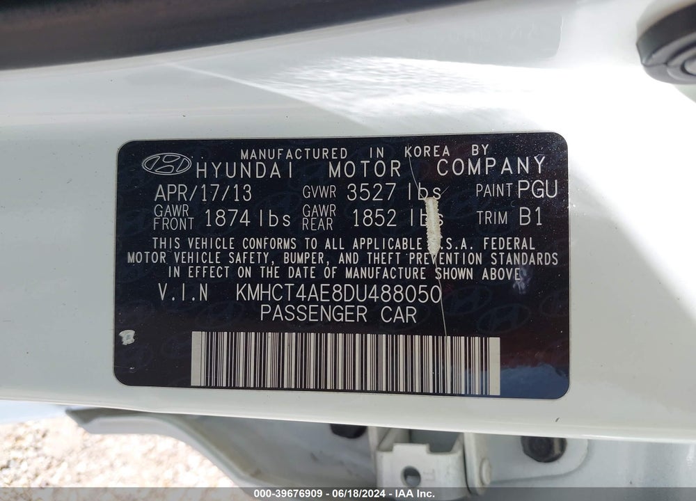 2013 HYUNDAI ACCENT GLS VIN: KMHCT4AE8DU488050