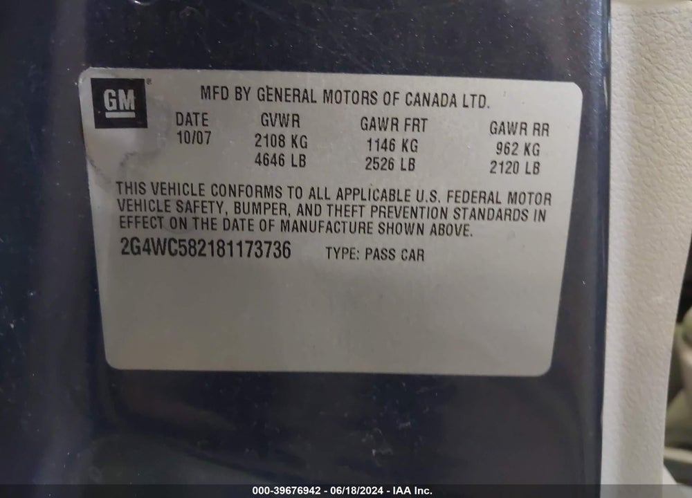 2008 BUICK LACROSSE CX VIN: 2G4WC582181173736