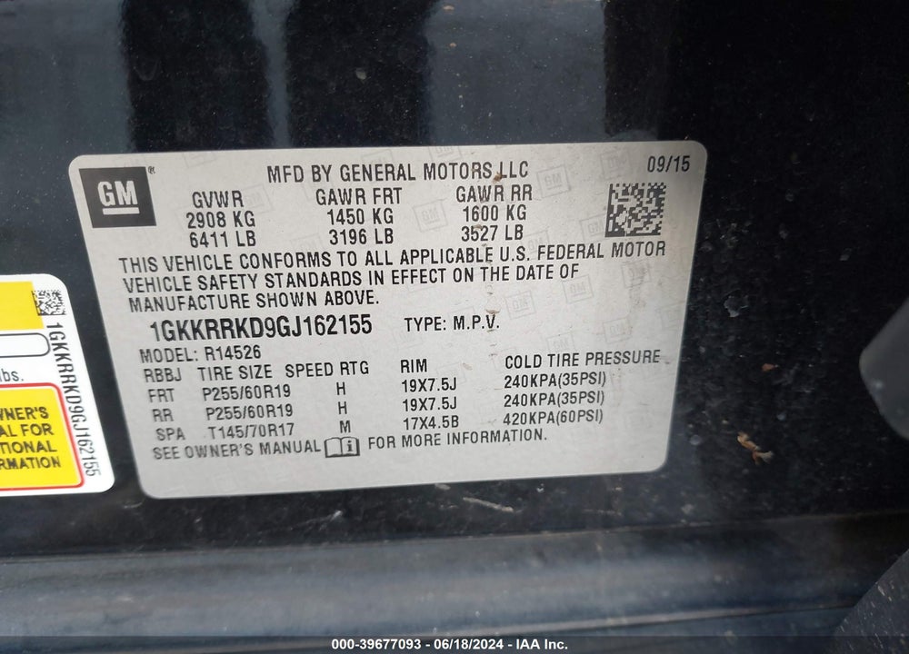 2016 GMC ACADIA SLT-1 VIN: 1GKKRRKD9GJ162155