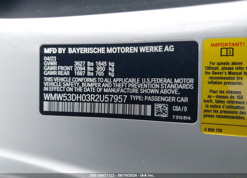 2024 MINI HARDTOP COOPER S VIN: WMW53DH03R2U57957