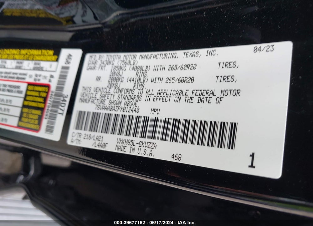 2023 TOYOTA SEQUOIA PLATINUM VIN: 7SVAAABA3PX012440