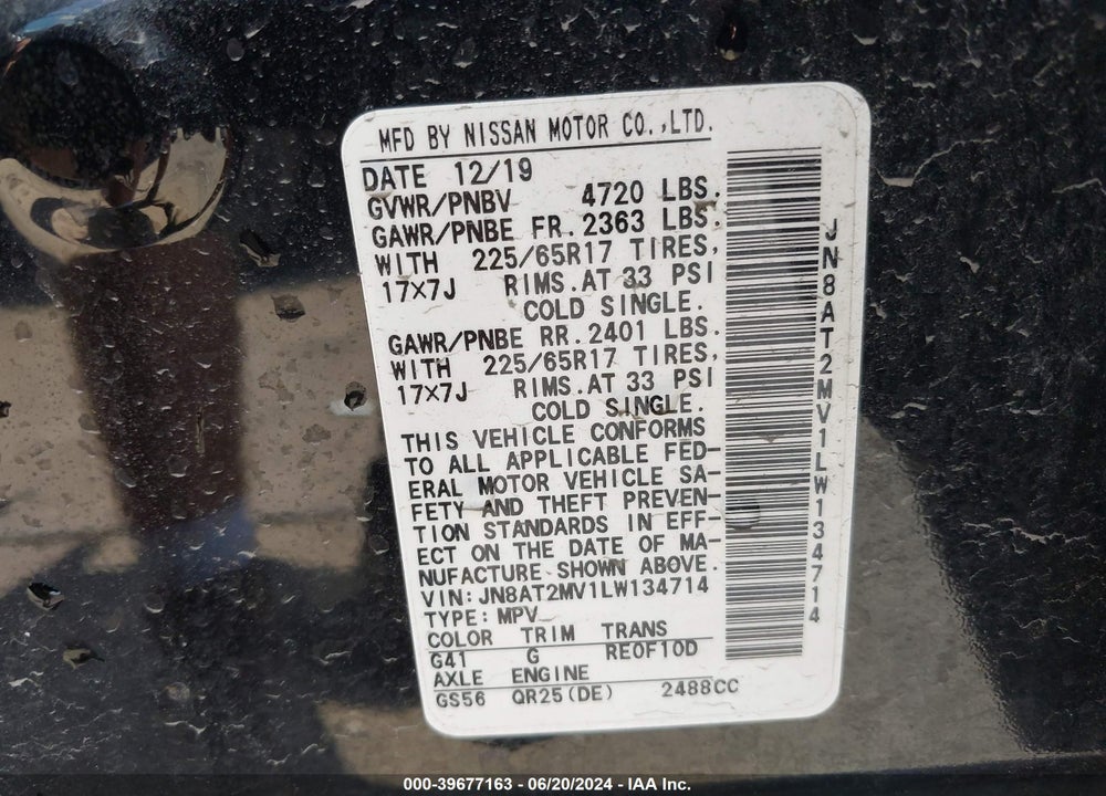 2020 NISSAN ROGUE SV INTELLIGENT AWD VIN: JN8AT2MV1LW134714